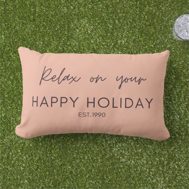 Cute solid pink with script text Relaxing outdoor Lumbar Cushion (Grass)