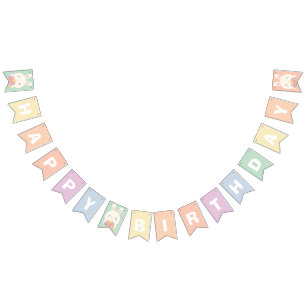 Cute Some Bunny and Flowers Rainbow Happy Birthday Bunting