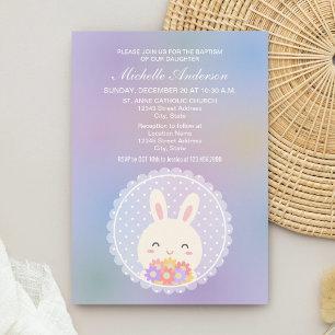 Cute Some Bunny & Flowers Baby Christening Baptism Invitation