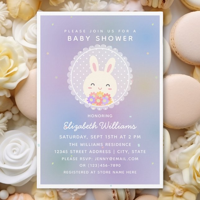 Cute Some Bunny & Flowers Elegant Baby Girl Shower Invitation (Creator Uploaded)
