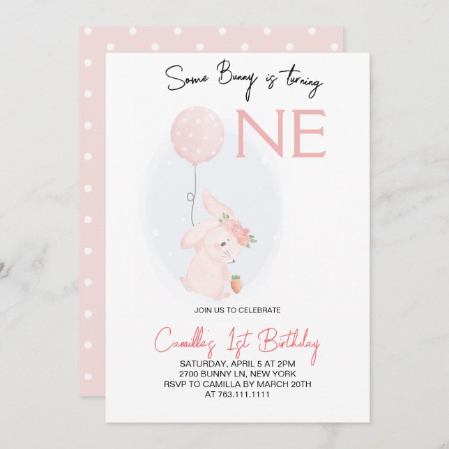 Cute Some Bunny is Turning One Birthday Invitation (Front/Back)