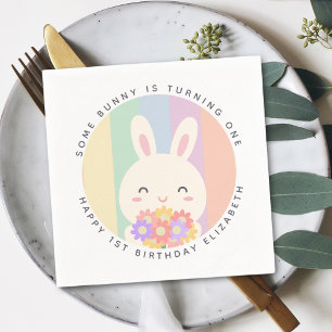 Cute Some Bunny is Turning One Rainbow Birthday Napkin
