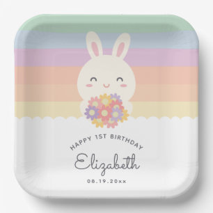 Cute Some Bunny is Turning One Rainbow Birthday Paper Plate