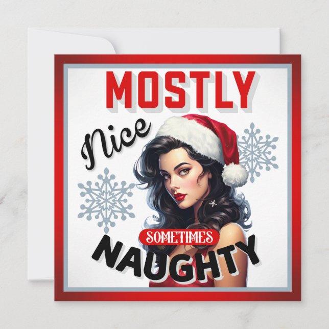 Cute Sometimes Naughty Retro Christmas Pinup Holiday Card (Front)