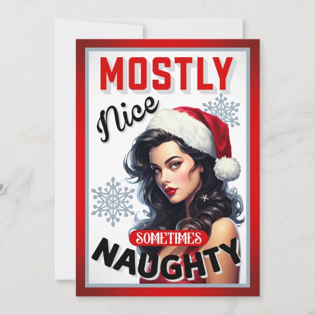 Cute Sometimes Naughty Retro Christmas Pinup Invitation (Front)