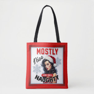 Cute Sometimes Naughty Retro Christmas Pinup Tote Bag