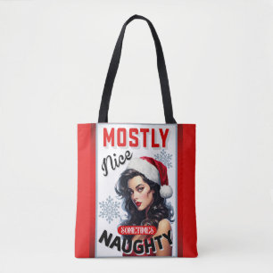 Cute Sometimes Naughty Retro Christmas Pinup Tote Bag