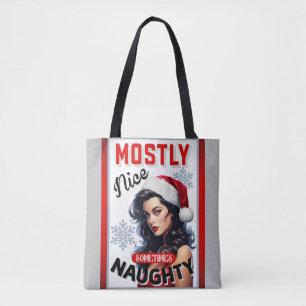 Cute Sometimes Naughty Retro Christmas Pinup Tote Bag