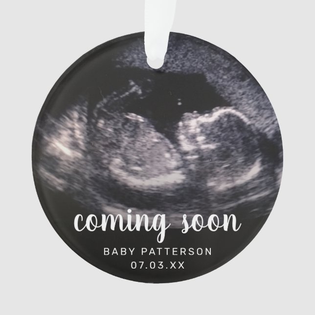 Cute Sonogram Photo Pregnancy Reveal Christmas Ornament (Front)