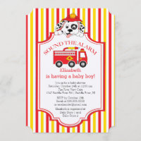 Cute Sound The Alarm Firetruck Baby Shower Invite