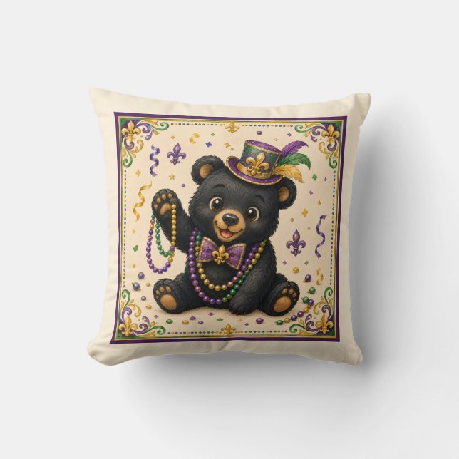 Cute Southern Black Bear Throw Pillow (Front)