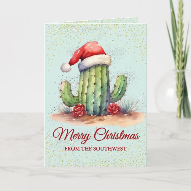 Cute Southwest Dessert Cactus Christmas Card (Front)