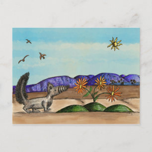 Cute Southwestern Animal Floral Landscape Art Postcard