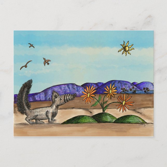 Cute Southwestern Animal Floral Landscape Art Postcard (Front)