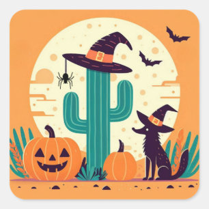 Cute, southwestern Halloween desert/cactus Square Sticker