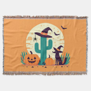 Cute, southwestern Halloween desert/cactus Throw Blanket