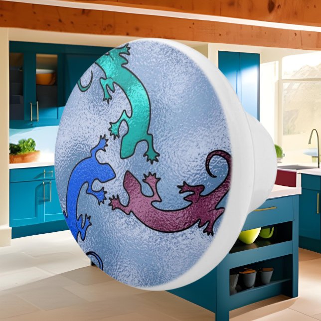 Cute Southwestern lizards faux stained glass Ceramic Knob (Creator Uploaded)