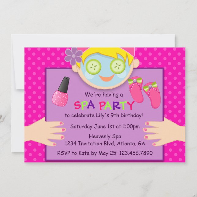 Cute Spa Birthday Party Invitation (Front)