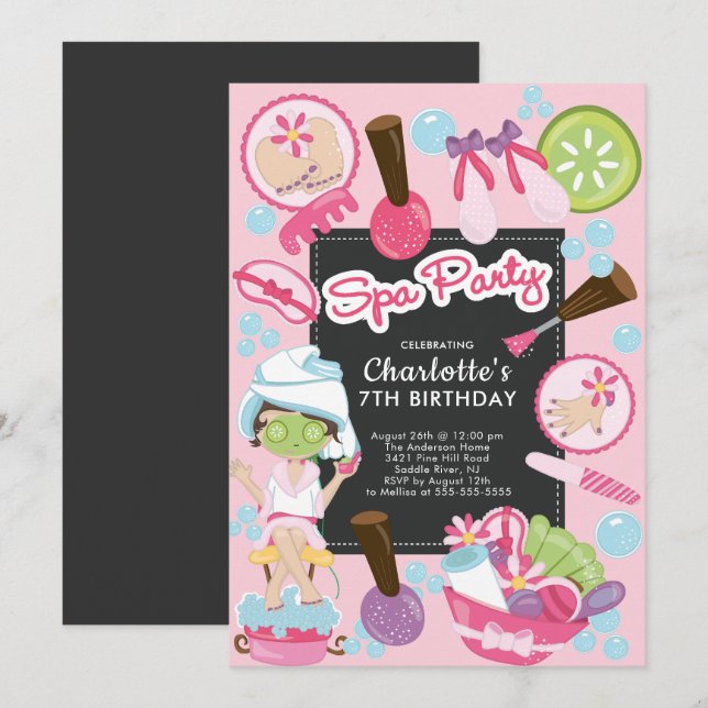 Cute Spa Party Birthday Invitation (Front/Back)