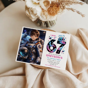 Cute Space 7th Birthday photo   Six & Seven  Invitation
