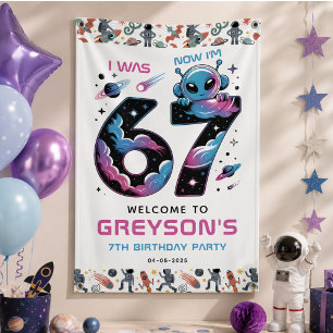 Cute Space 7th Birthday Six & Seven Year Old Banner