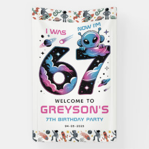 Cute Space 7th Birthday   Six & Seven Year Old  Banner
