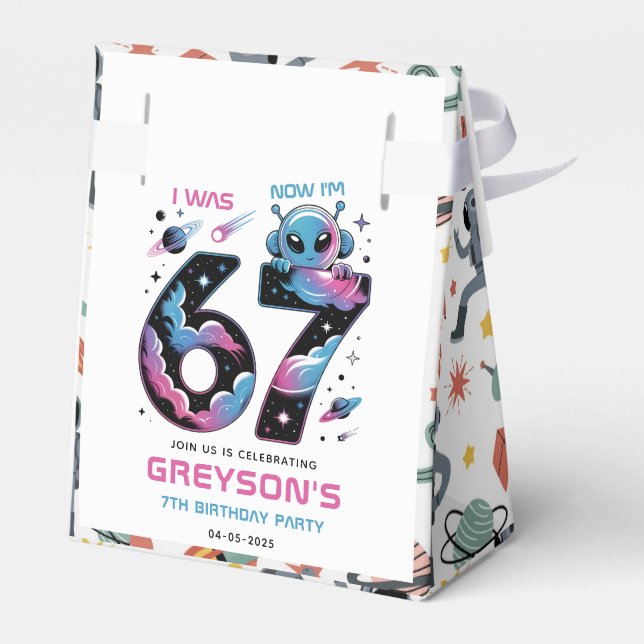 Cute Space 7th Birthday | Six & Seven Year Old Favour Box (Back Side)