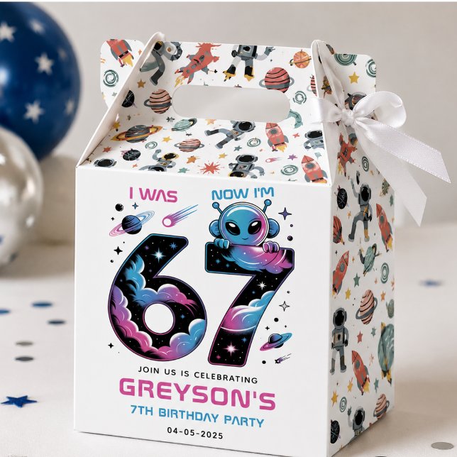 Cute Space 7th Birthday | Six & Seven Year Old Favour Box (Cute Space 7th Birthday | Six & Seven Year Old Favor Boxes)