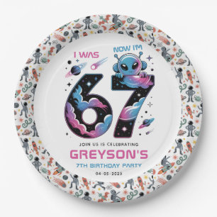 Cute Space 7th Birthday Six & Seven Year Old Paper Plate