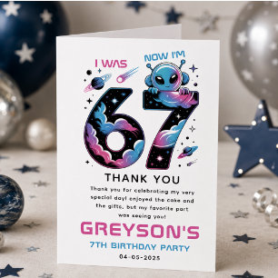 Cute Space 7th Birthday Six & Seven Year Old Thank You Card