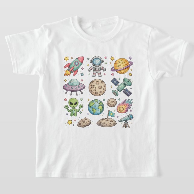 Cute Space Adventure Kids T-Shirt (Laydown)