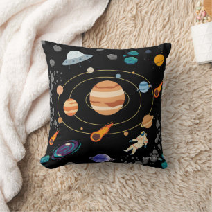 Cute Space Adventure Throw Pillow