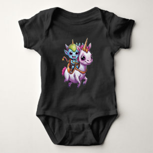 Cute Space Alien riding unicorn funny UFO Baby Bodysuit