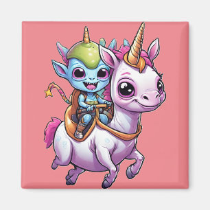 Cute Space Alien riding unicorn funny UFO  Magnet