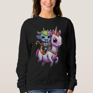 Cute Space Alien riding unicorn funny UFO  Sweatshirt