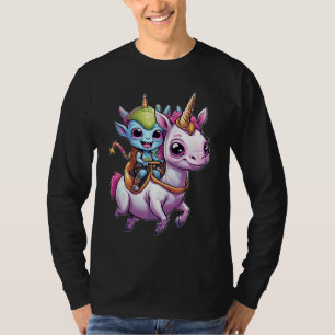 Cute Space Alien riding unicorn funny UFO T-Shirt