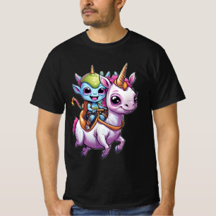 Cute Space Alien riding unicorn funny UFO T-Shirt