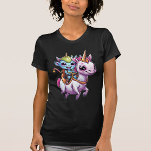 Cute Space Alien riding unicorn funny UFO T-Shirt