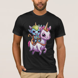 Cute Space Alien riding unicorn funny UFO  T-Shirt