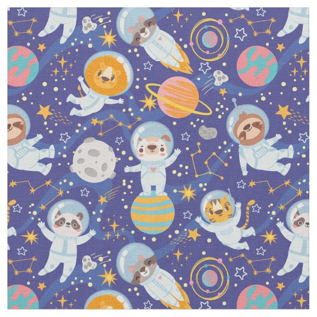 Cute Space Animals Fabric (Close Up)