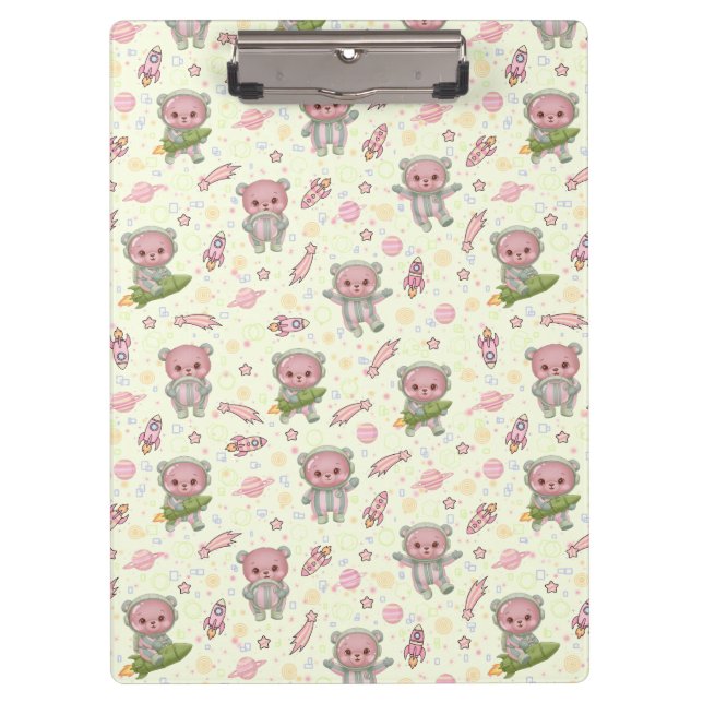 Cute Space Astronaut Bear Seamless Pattern Clipboard (Front)