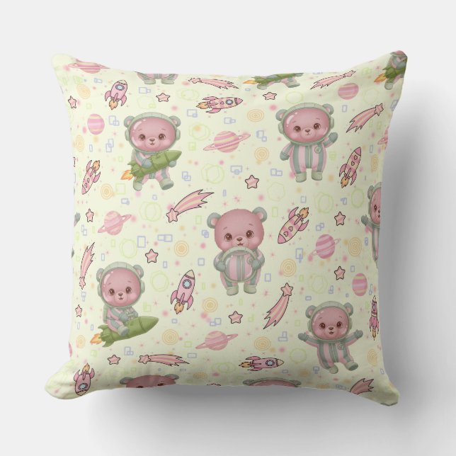 Cute Space Astronaut Bear Seamless Pattern Cushion (Front)