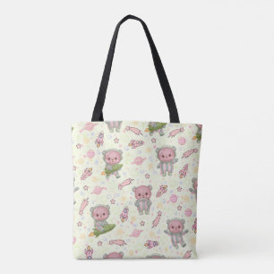 Cute Space Astronaut Bear Seamless Pattern Tote Bag