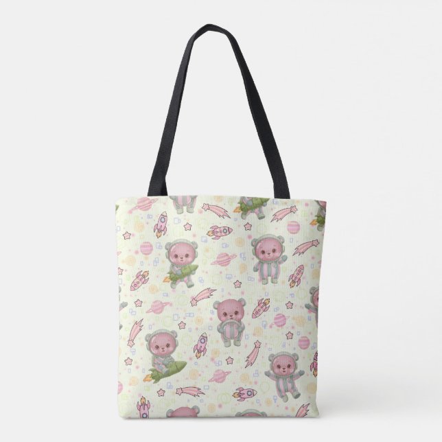 Cute Space Astronaut Bear Seamless Pattern Tote Bag (Back)
