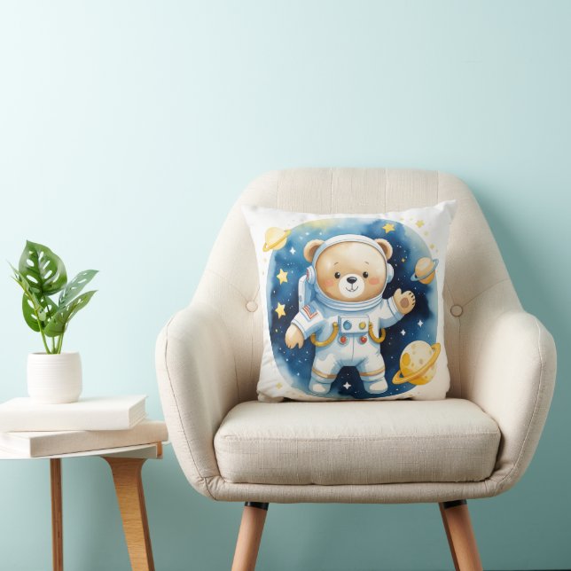 Cute Space Astronaut Bear Throw Pillow (Chair)