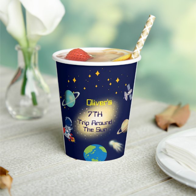 Cute Space Astronaut Birthday Party Paper Cups (Insitu)
