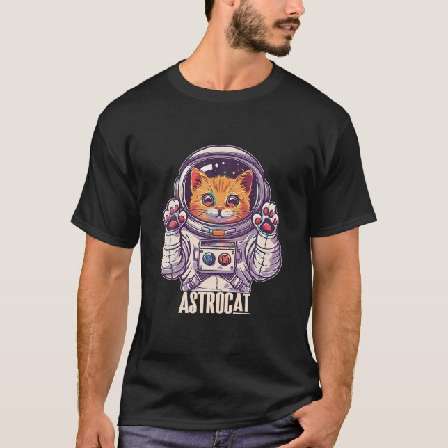 Cute Space Astronaut Cat in Outer Space T Shirt (Front)