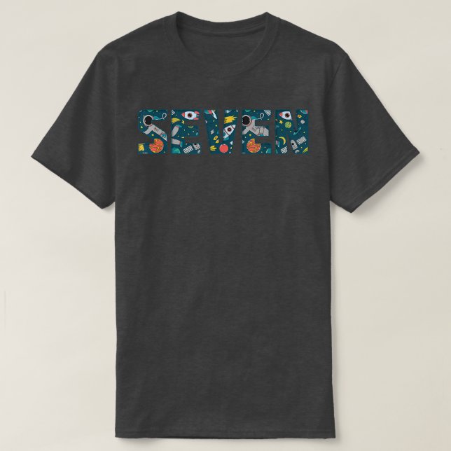 Cute Space Astronaut Pattern Seven, 7th Birthday T T-Shirt (Design Front)