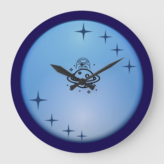 Cute Space Astronaut Wall Clock – Blue Galaxy Star (Front)