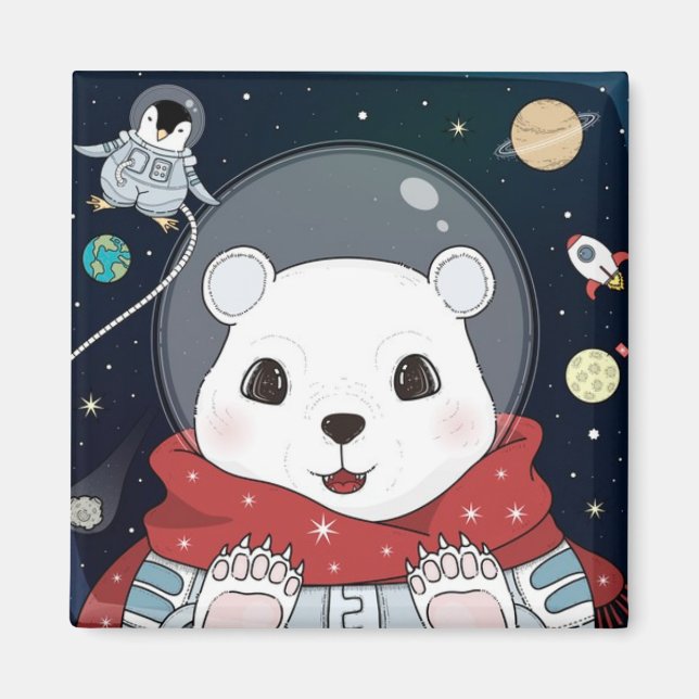 Cute Space Bear Magnet (Front)